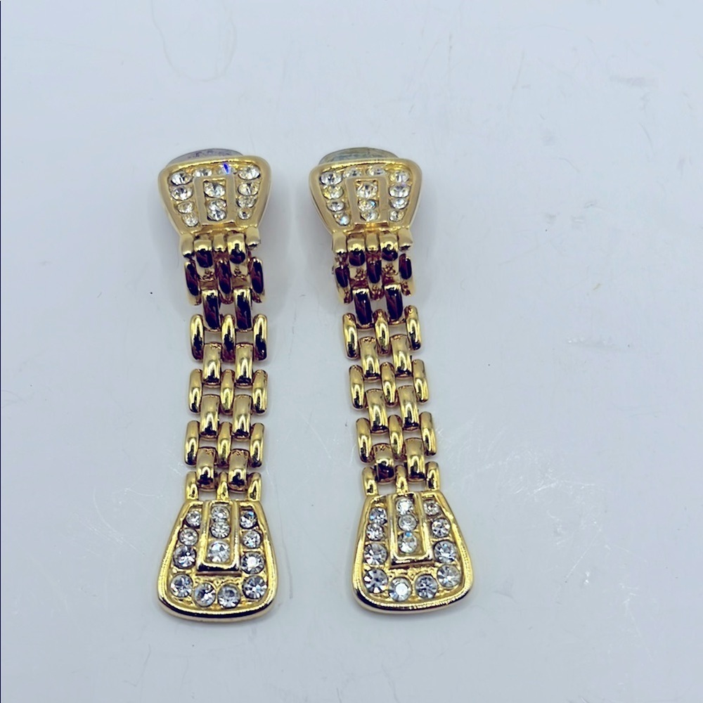 Buckle Earrings Gold Tone with Rhinestones
Dangling Earrings unique 1980’s